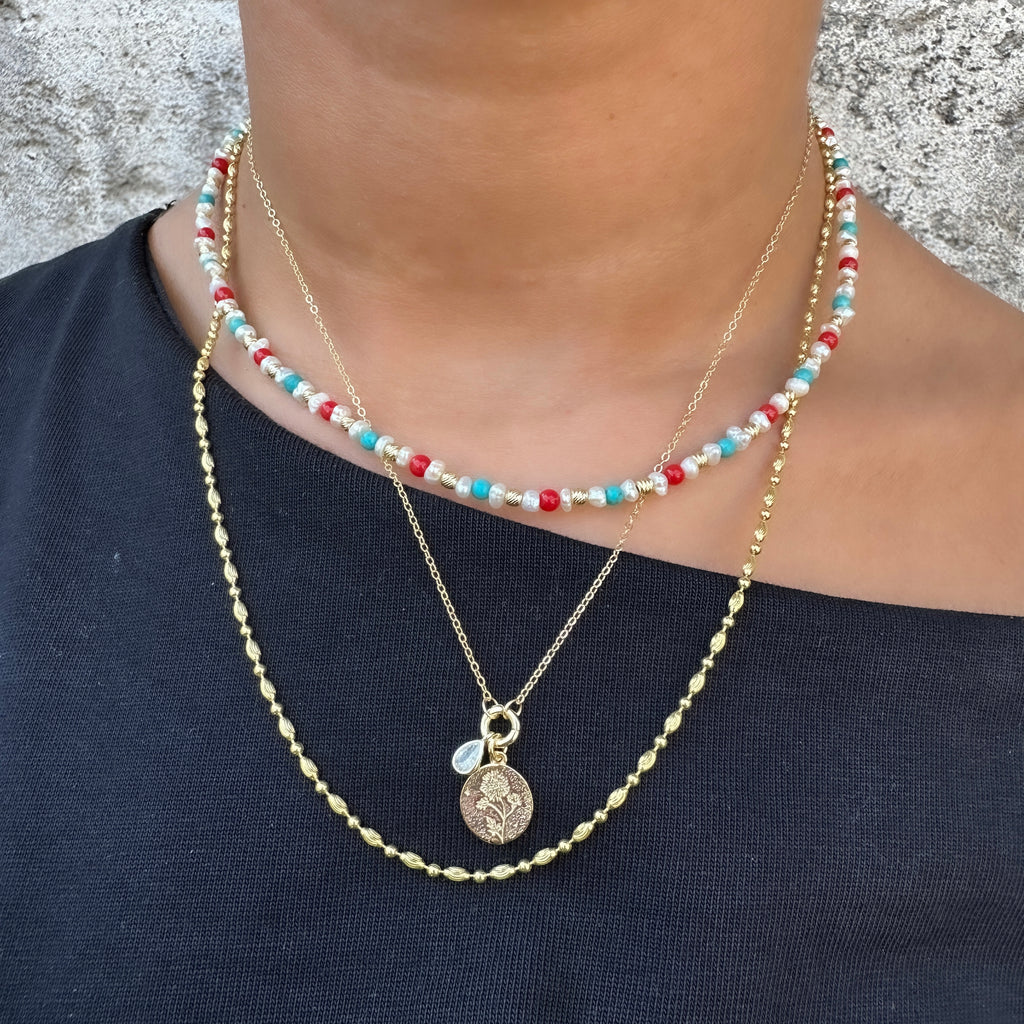 Turkuaz/Mercan İnci Doğal Taş Kolye