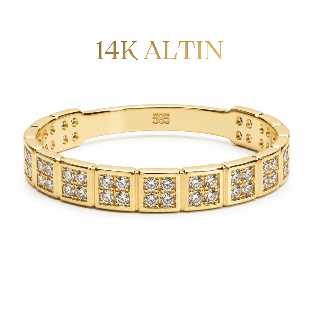 14K Kare Taşlı Yüzük