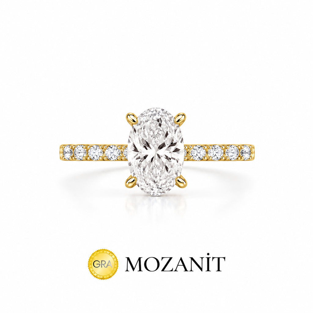 Bir Buçuk Karat Mozanit Taşlı Oval Yüzük