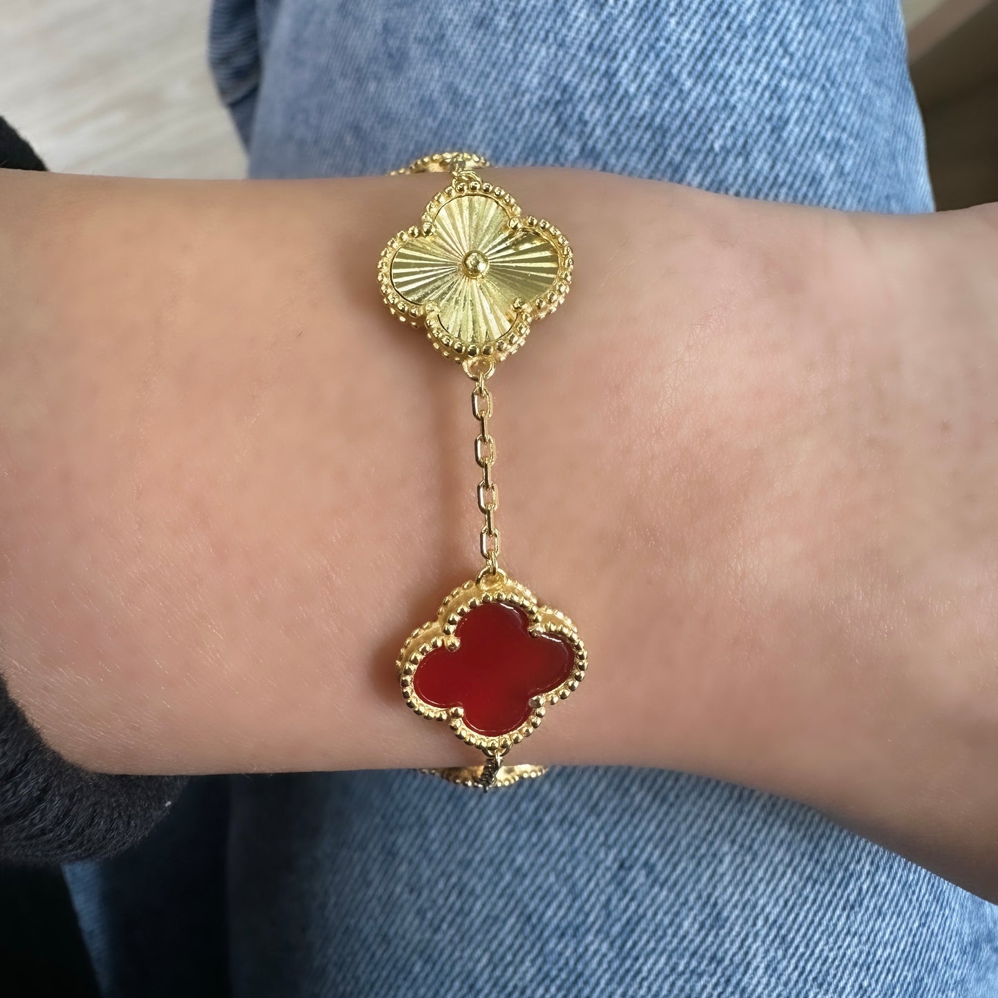 Laser Cut Claret Red Clover Bracelet 