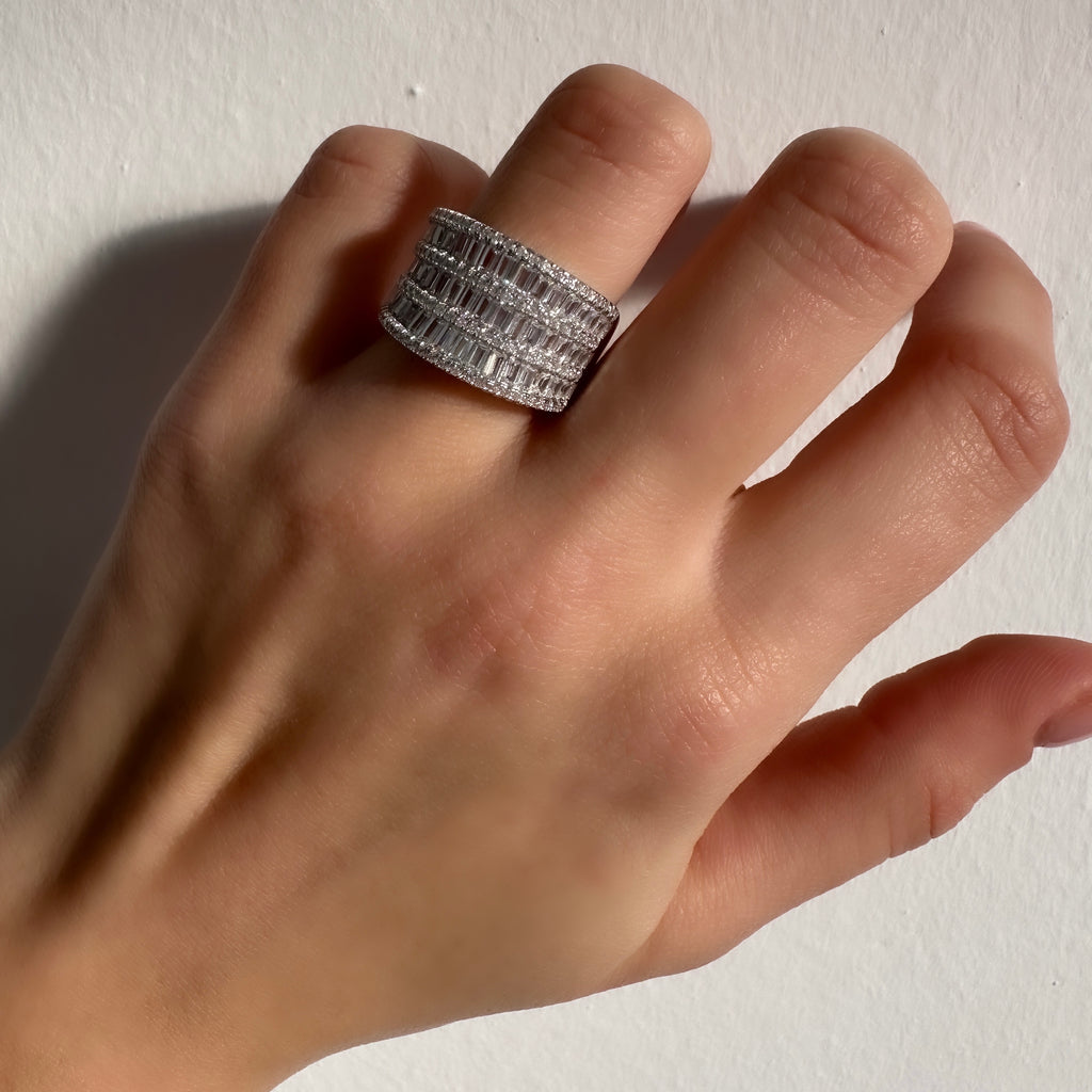 Three Row Baguette Design Ring
