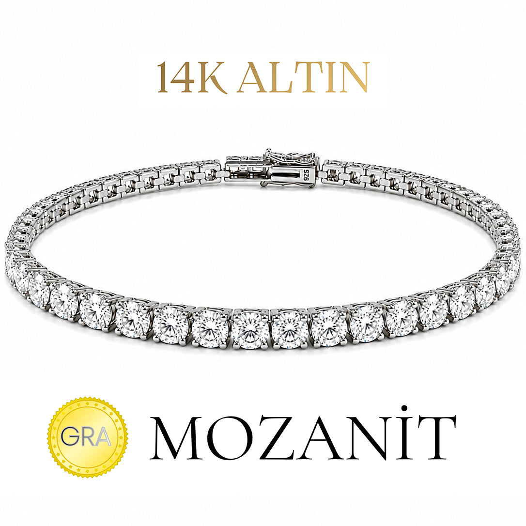 14K Dört mm Mozanit Suyolu Bileklik