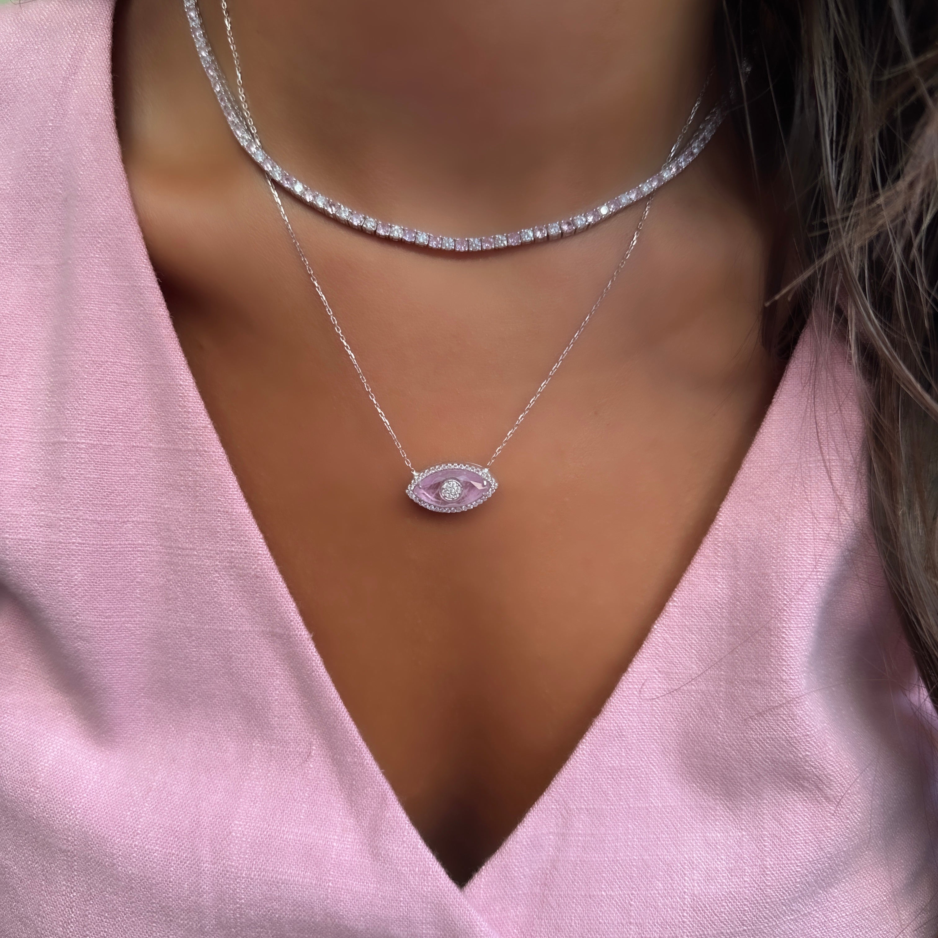 İki buçuk mm Pembe Taşlı Suyolu Kolye