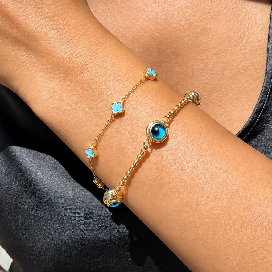 14K Üçlü Nazar Hollow Bileklik
