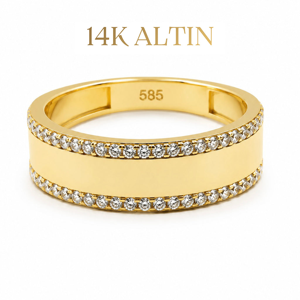 14K Luna Çift Sıra Taşlı Yüzük