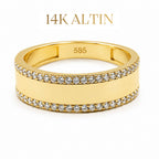 14K Luna Çift Sıra Taşlı Yüzük
