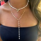 Bombeli Taş Detaylı İnci Harf Kolye