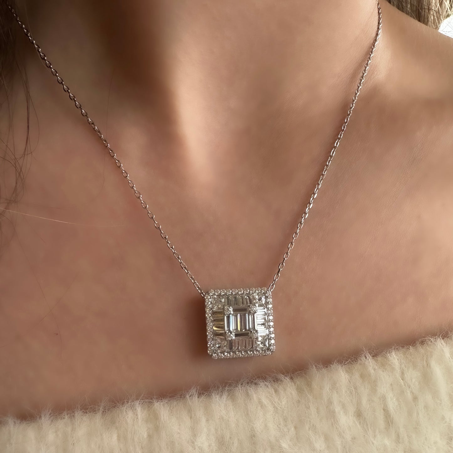 Baguette Stone Square Necklace