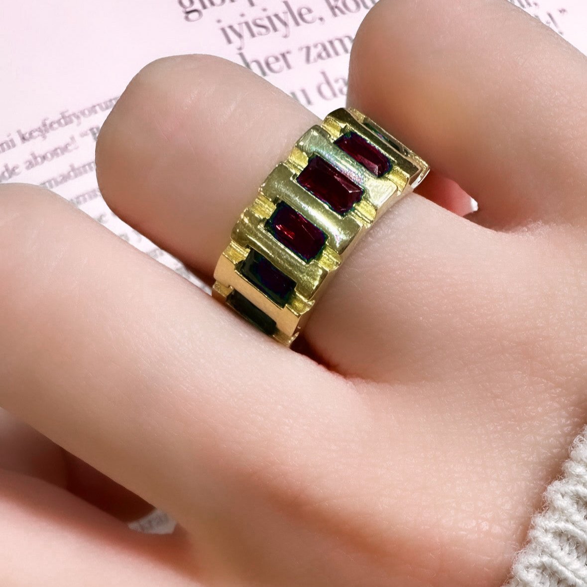 Bordo Taşlı Vintage Yüzük