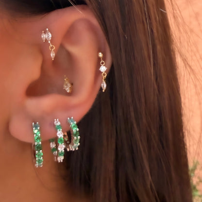 Yeşil Taşlı Suyolu Halka Küpe