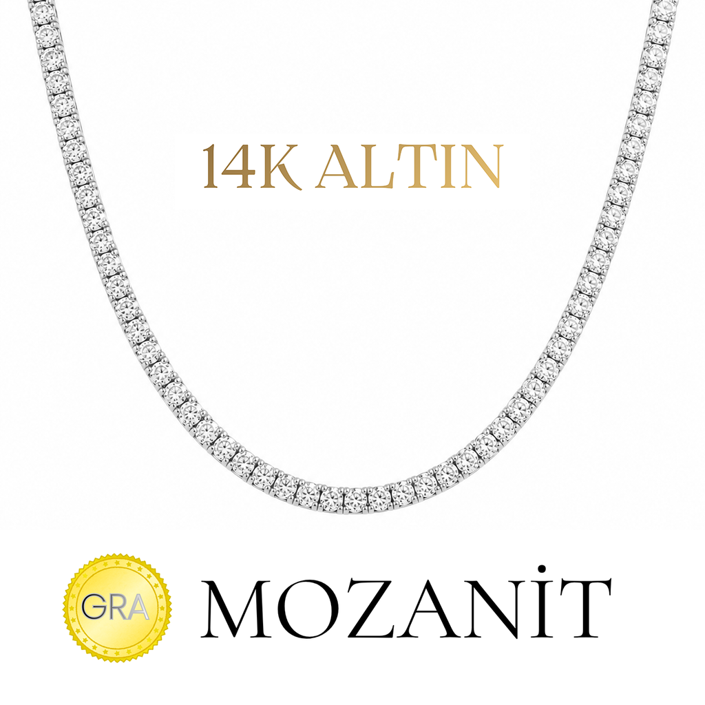 14K İki Buçuk mm Mozanit Suyolu Kolye