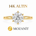 14K 4 Karat Mozanit 6 Tırnak Tektaş Yüzük
