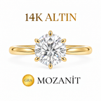14K 4 Karat Mozanit 6 Tırnak Tektaş Yüzük