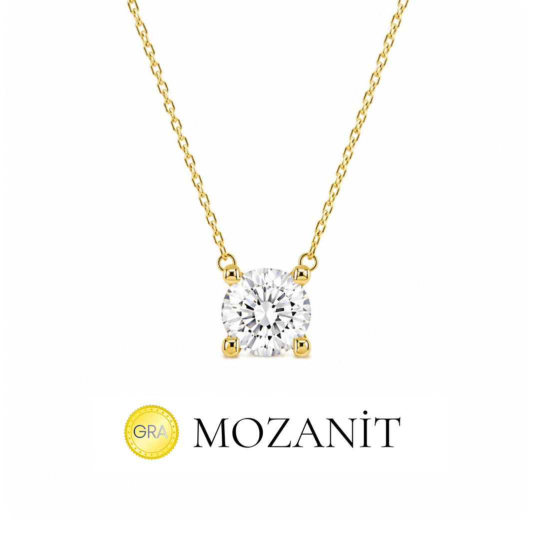 Mozanit İki Karat Tektaş Kolye