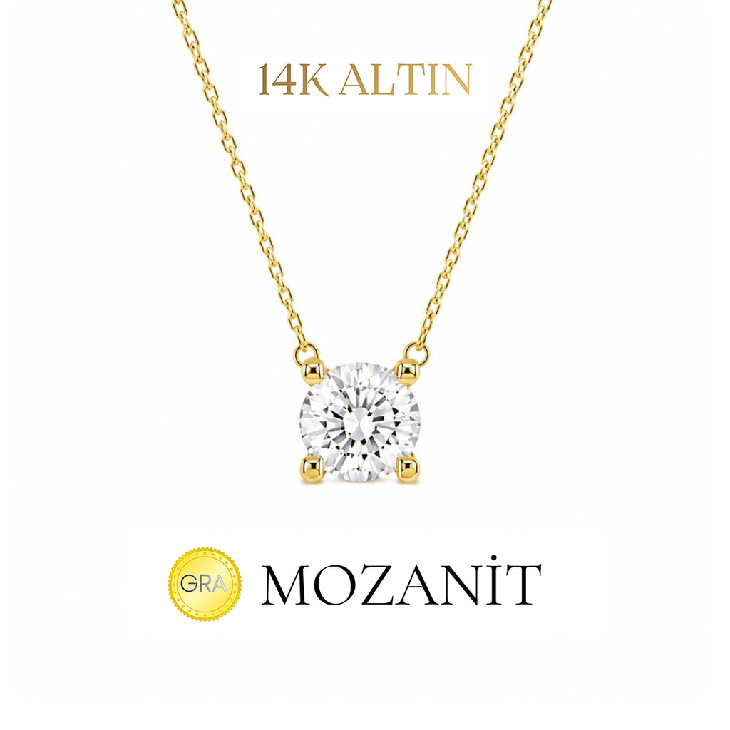 14K Mozanit Bir Karat Tektaş Kolye