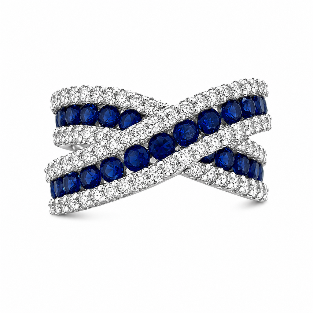 Navy Blue Stone Crisscross Ring
