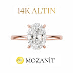 14K İki Karat Mozanit Oval Yüzük