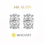 14K İki Karat Mozanit Oval Küpe