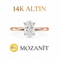 14K Bir Buçuk Karat Mozanit Oval Yüzük
