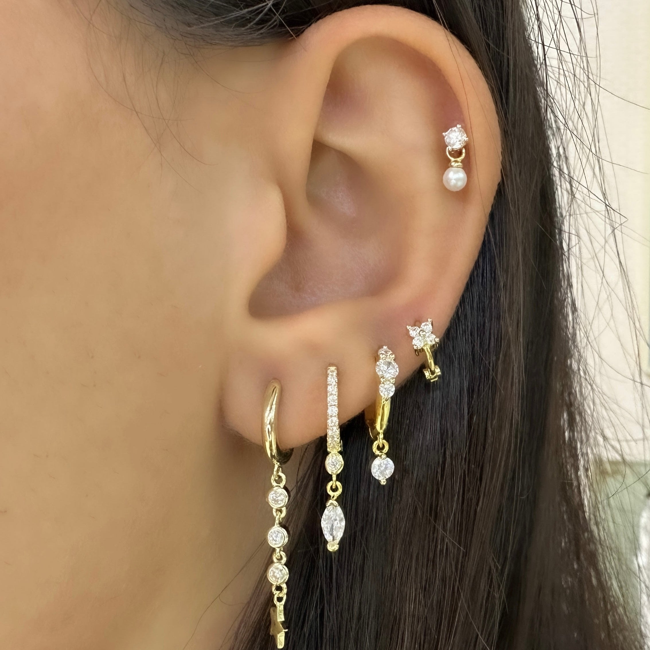 Markiz Taşlı Halka Küpe