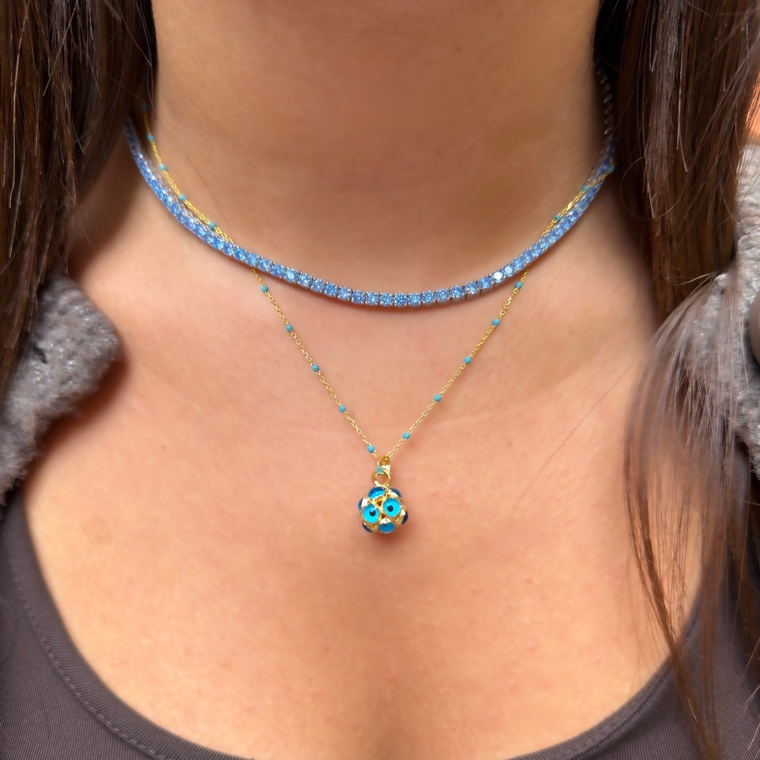 Nostaljik Mavi Taşlı Nazarlı Tasarım Kolye Ucu