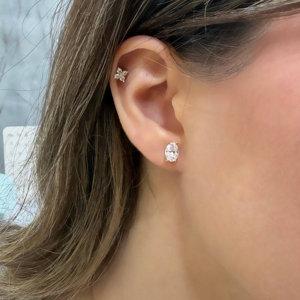 14K İki Karat Mozanit Oval Küpe