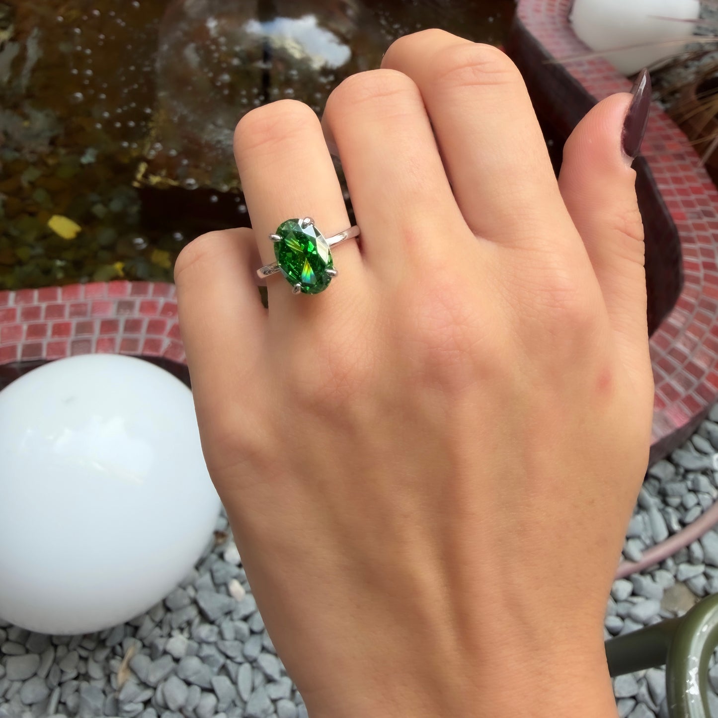 Yeşil Ice Cut Taşlı Oval Kesim Yüzük