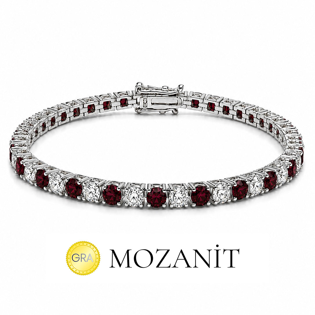 Three MM Burgundy Stone Tennis Bracelet