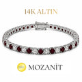 14K Üç mm Bordo Taşlı Mozanit Suyolu Bileklik