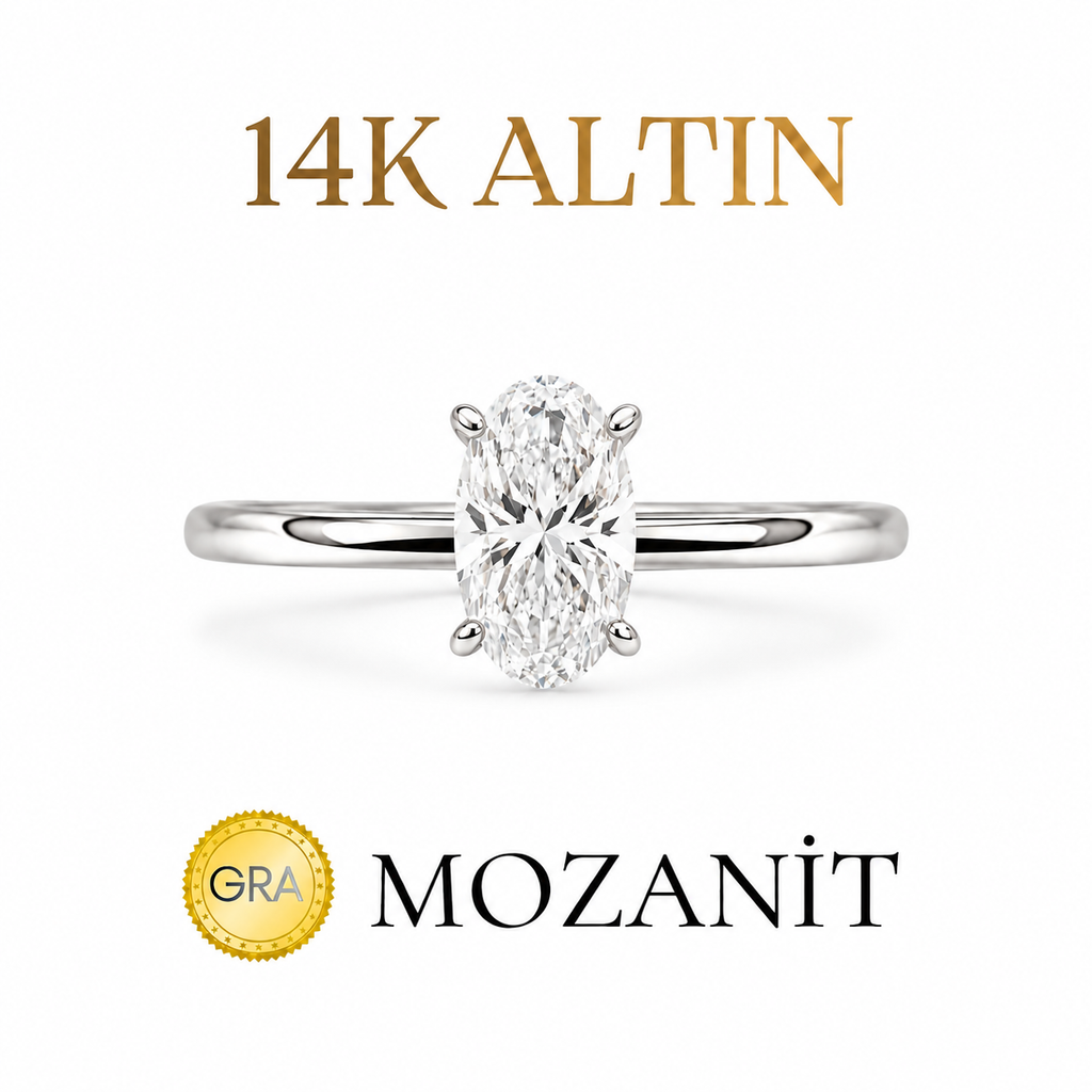 14K 1.5 Karat Mozanit Oval Yüzük