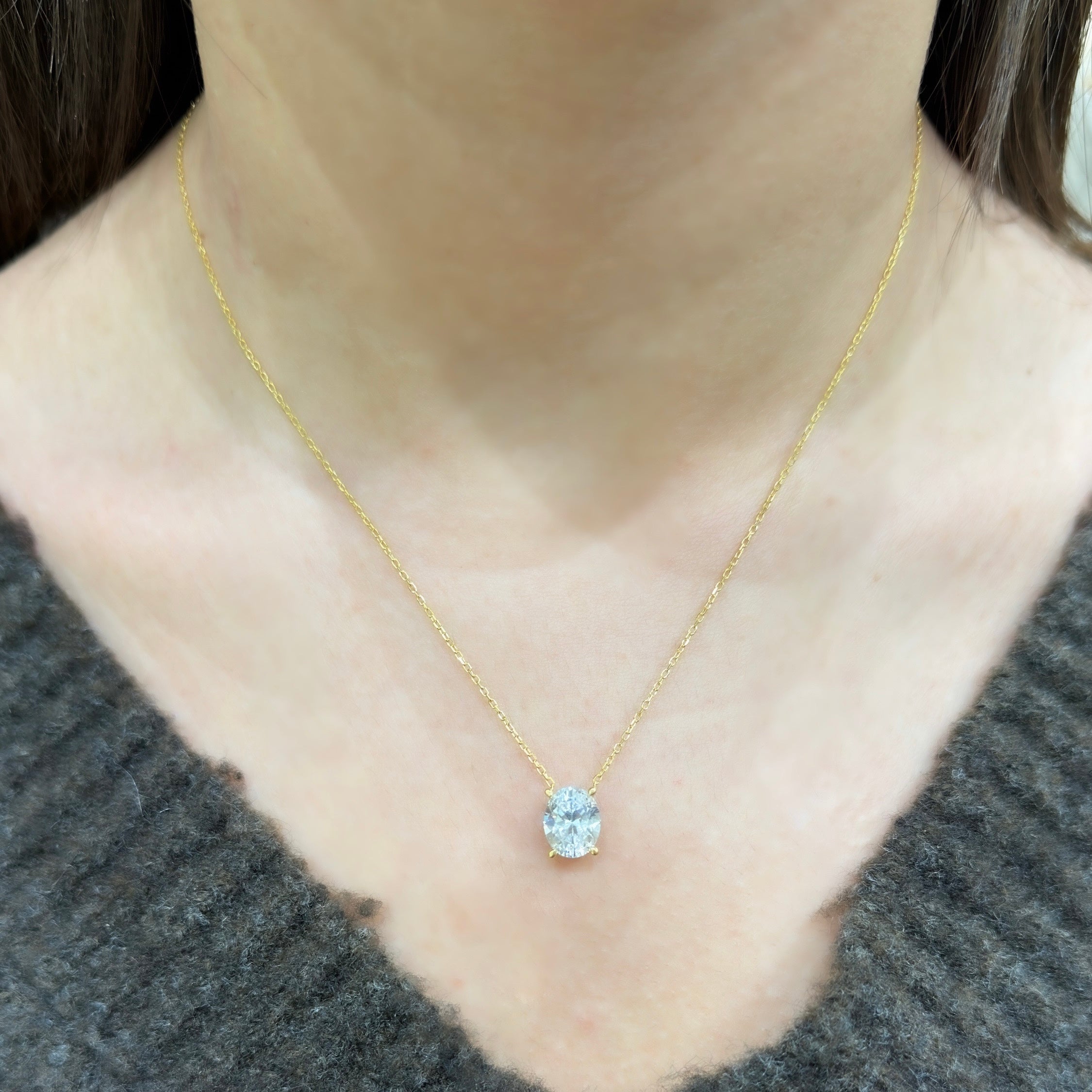 Üç Karat D-Color Oval Kolye