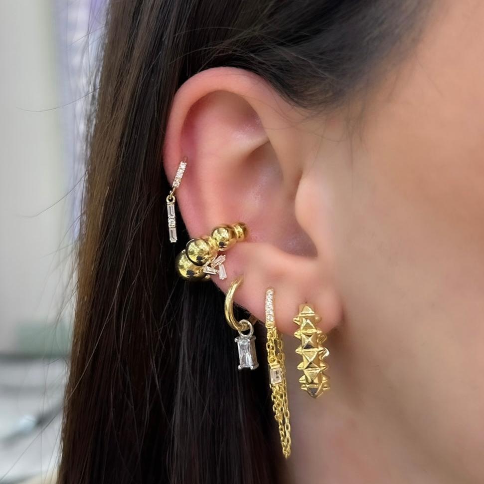 Baget Taşlı Çift Renk Küpe