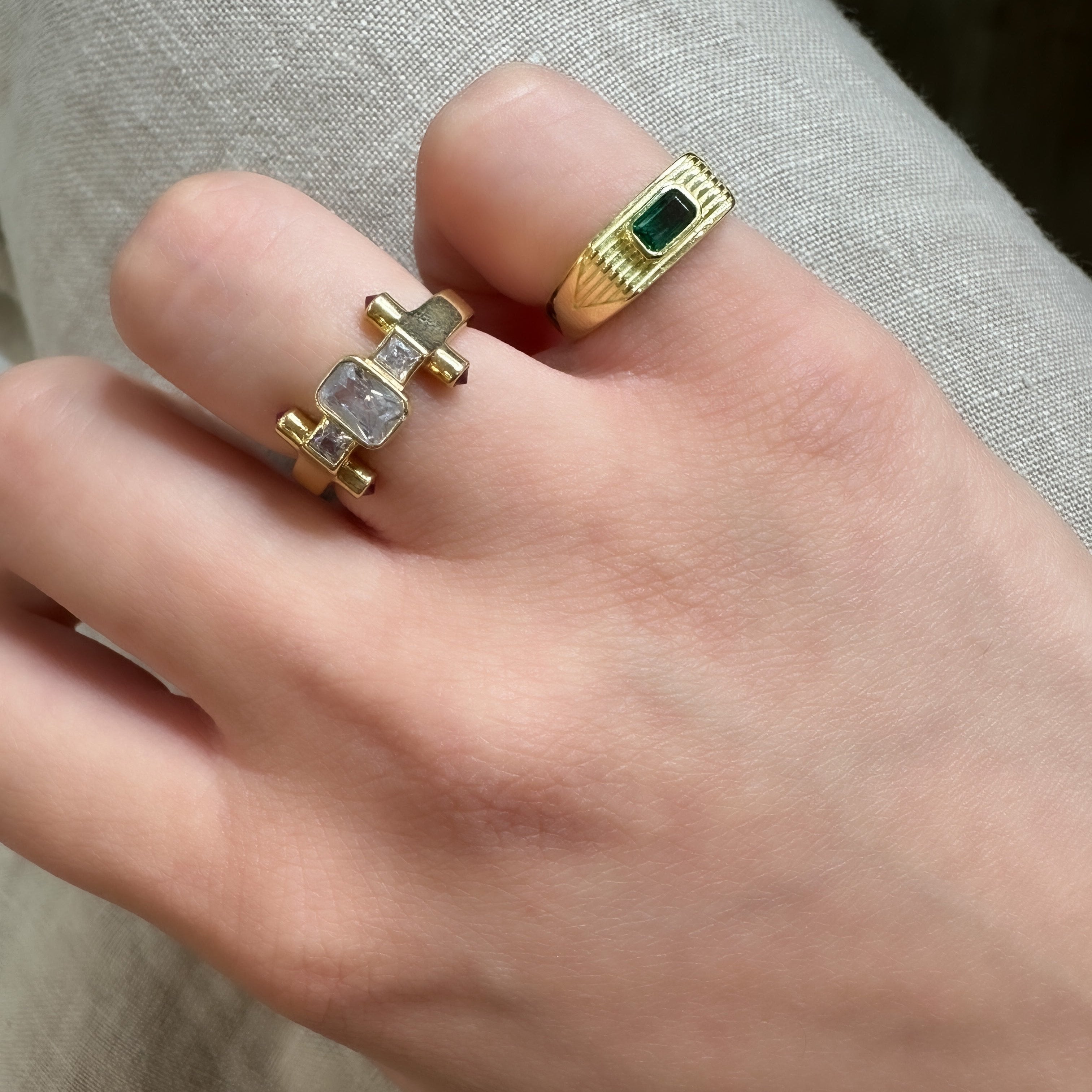 Bunter gestreifter Baguettestein-Ring