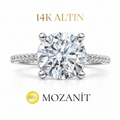14K İki Karat Mozanit Kolu Taşlı Tektaş Yüzük