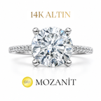 14K İki Karat Mozanit Kolu Taşlı Tektaş Yüzük