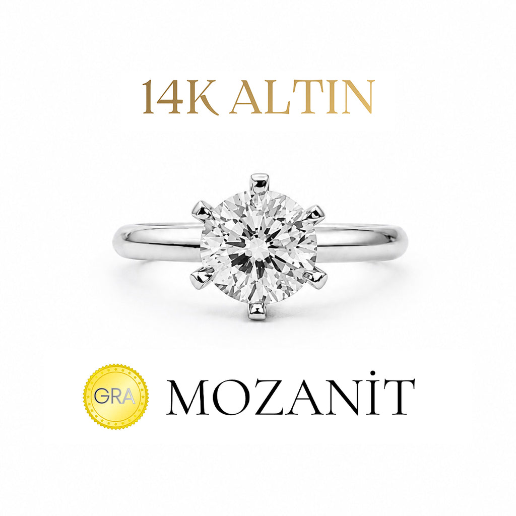 14K Bir Karat Altı Tırnak Mozanit Tektaş Yüzük