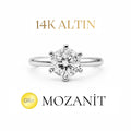 14K Bir Karat Altı Tırnak Mozanit Tektaş Yüzük