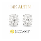 14K İki Karat Mozanit Oval Küpe