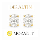 14K İki Karat Mozanit Oval Küpe