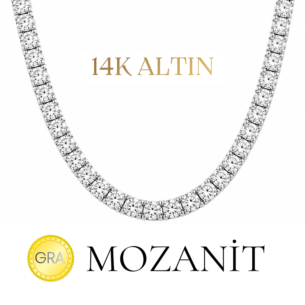 14K Üç Buçuk mm Mozanit Suyolu Kolye