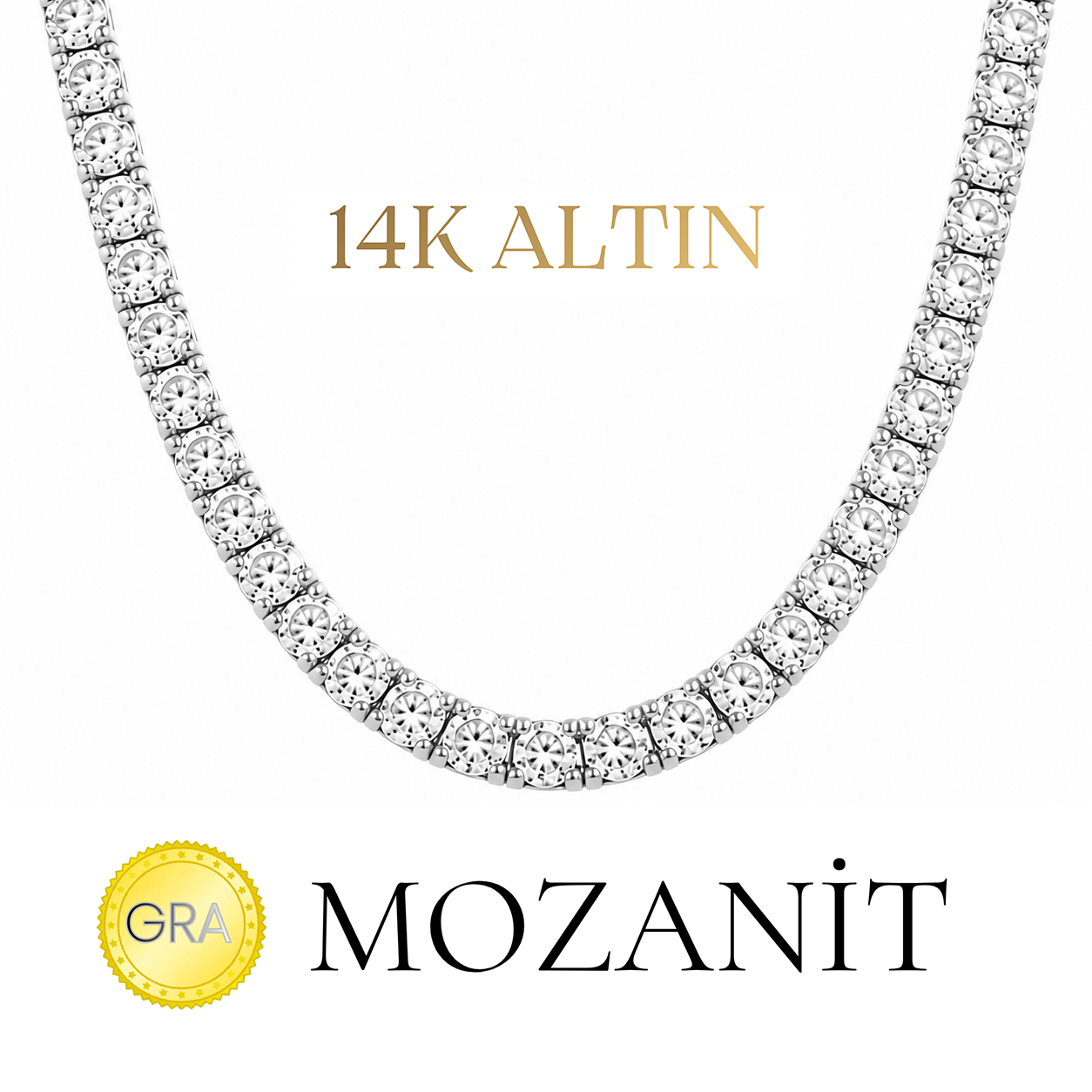 14K Üç Buçuk mm Mozanit Suyolu Kolye