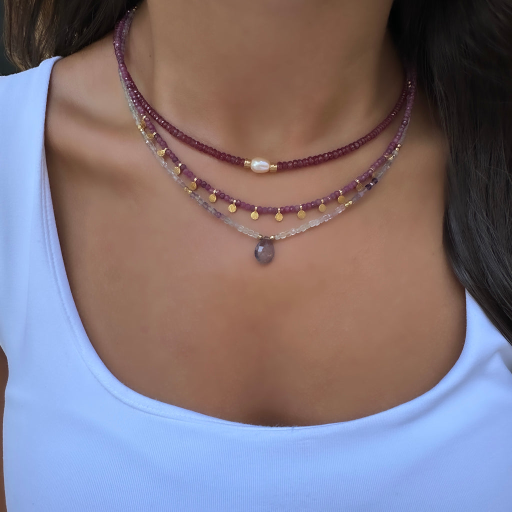 Ortası İncili Yakut Kolye