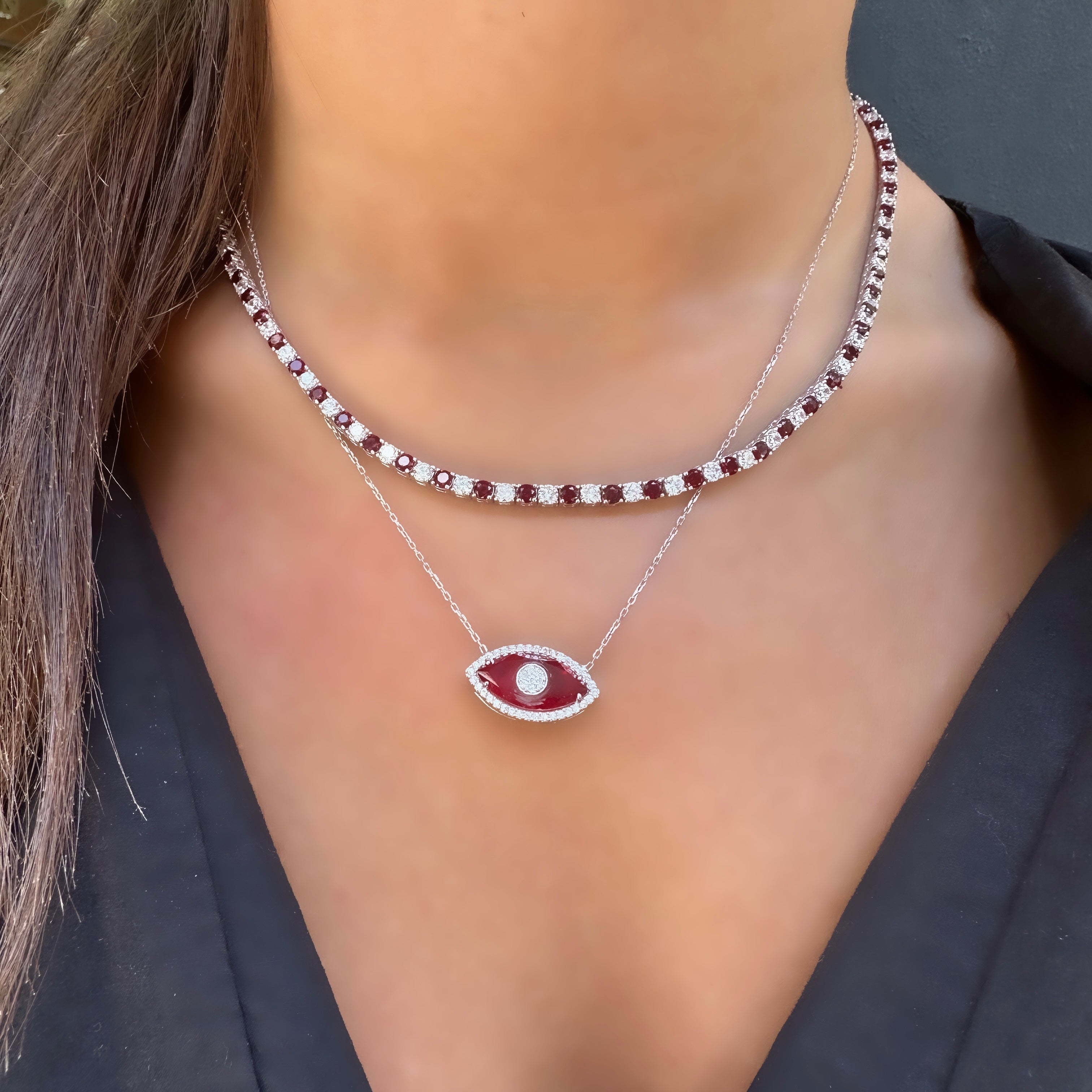 Bordo Renkli Camgöz Kolye