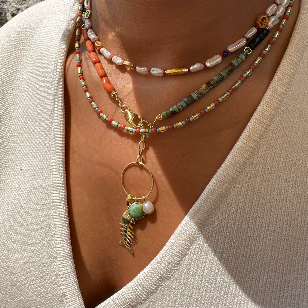 Turkuaz ve Mercan Taşlı Doğal Taş Kolye