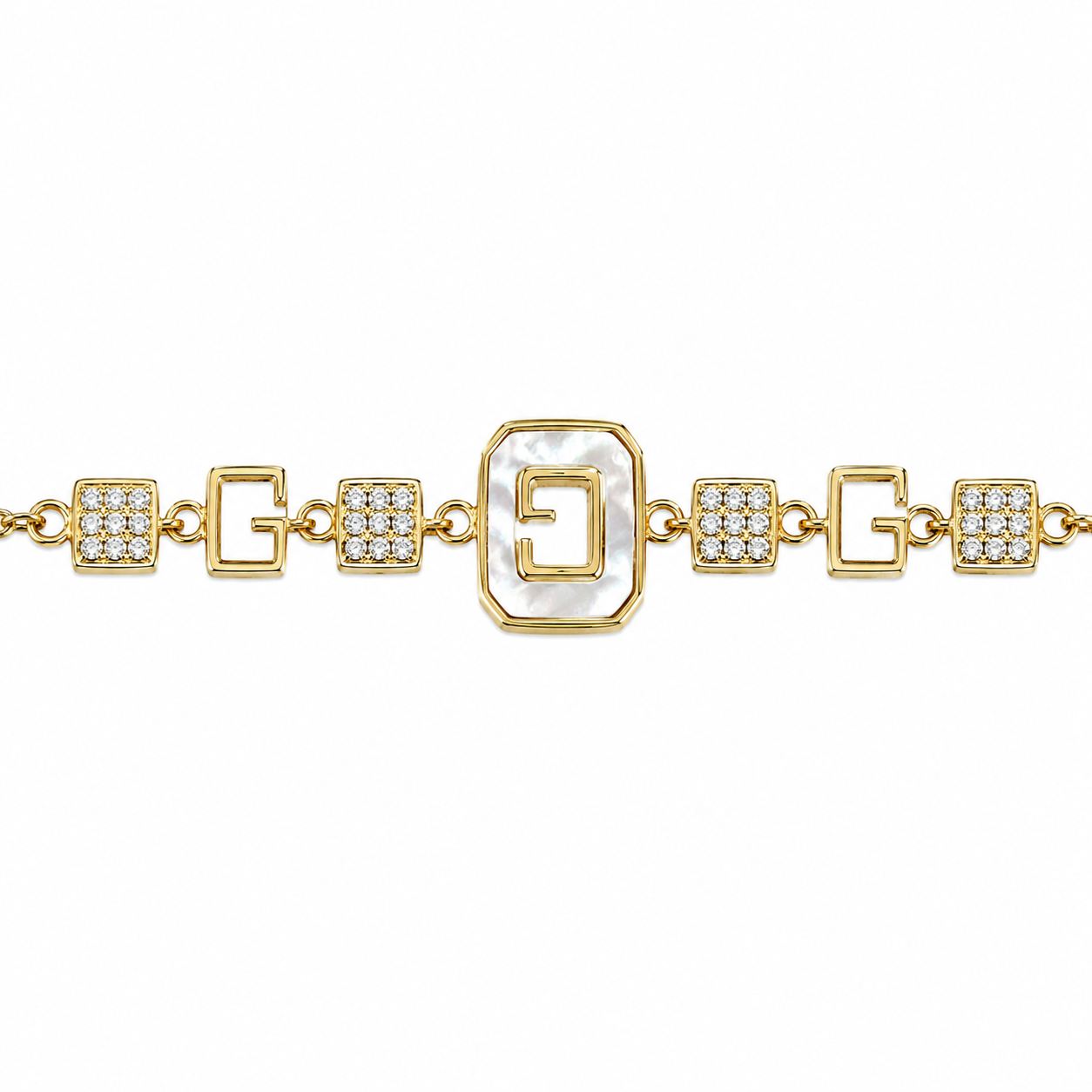 Armband mit Perlmutt und mehreren quadratischen Modellsteinen
