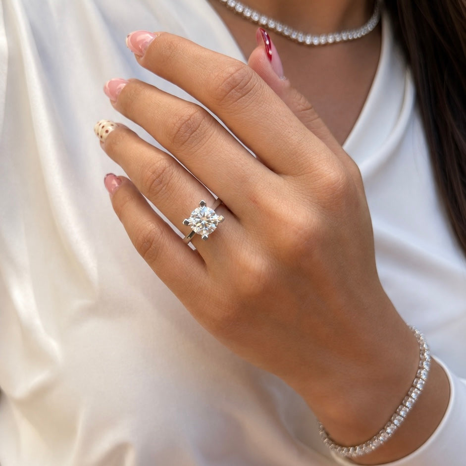 14K Dreikaräter Moissanit Solitärring