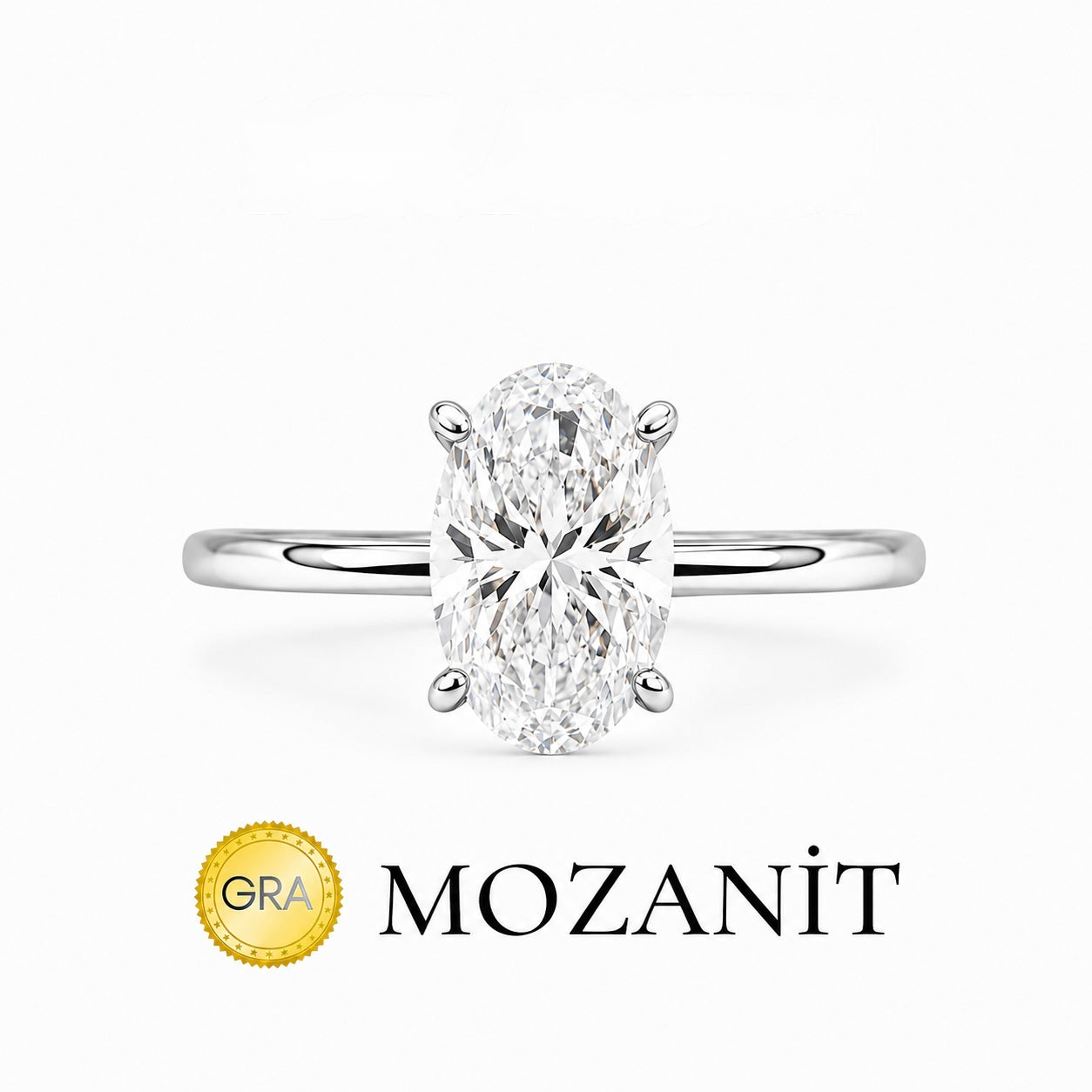 İki Karat Mozanit Oval Yüzük