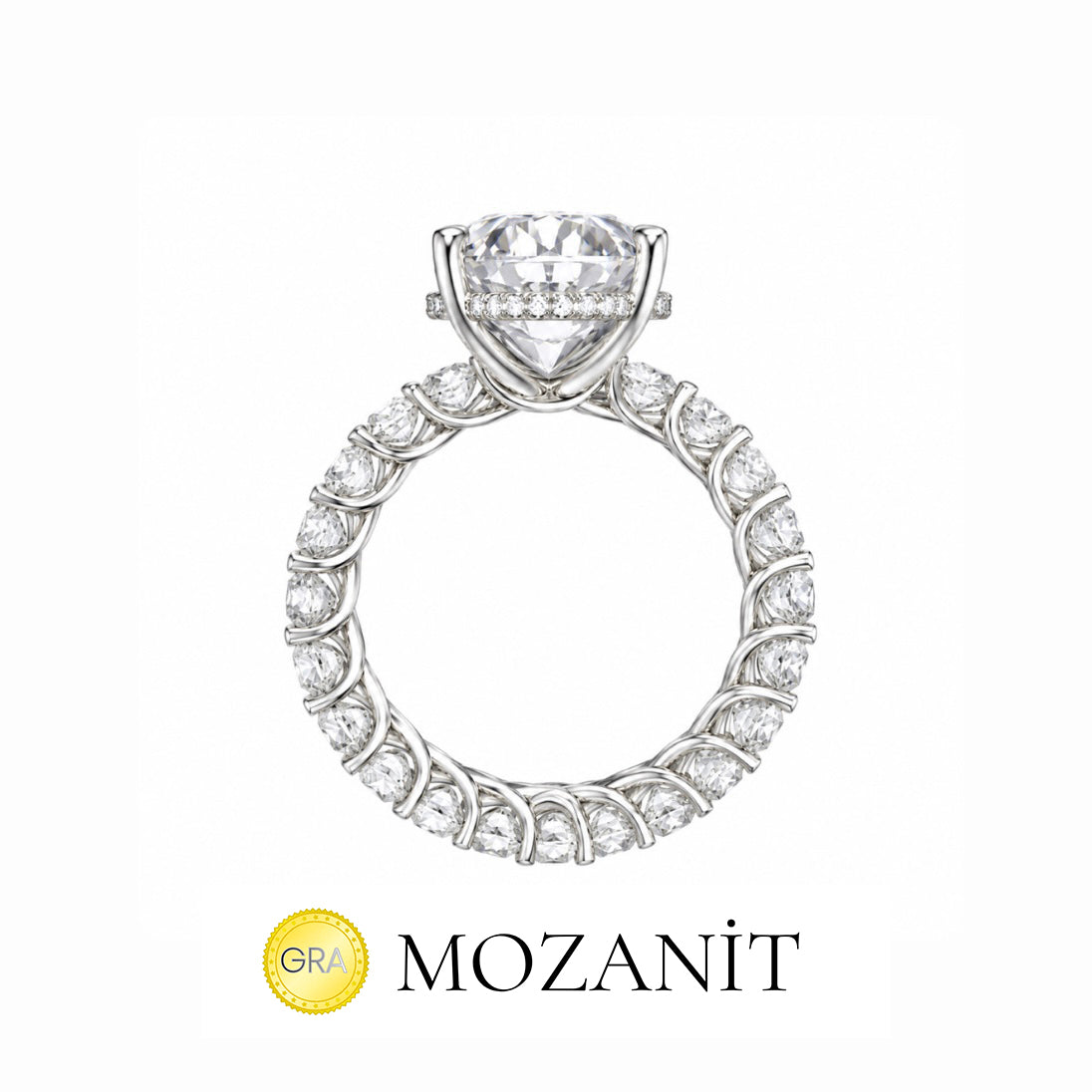 Altı Karat Taçlı Mozanit Uzun Oval Tektaş Yüzük
