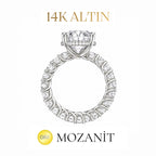 14K Altı Karat Taşlı Mozanit Uzun Oval Tamtur Yüzük