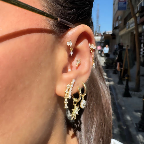 Two-Row Stone and Pearl Earrings